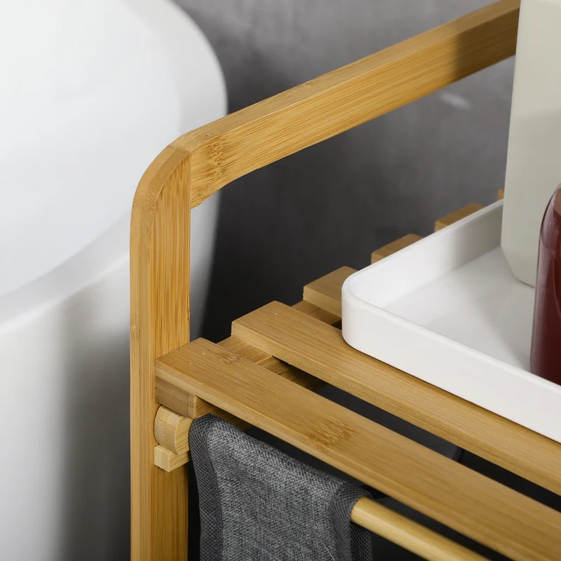 Panier à linge Easycomfort en bambou avec double panier amovible et étagère à lattes, 63,5 x 33 x 73 cm, gris