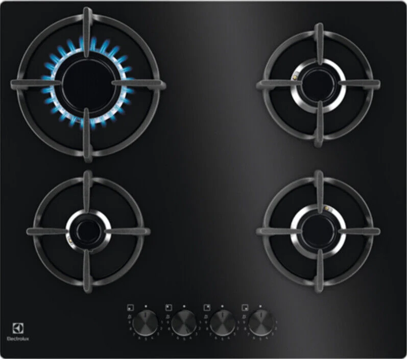 Plaque de cuisson à gaz 4 brûleurs Electrolux série 600 EGG64272K (L 59 x P 52 cm) en verre noir