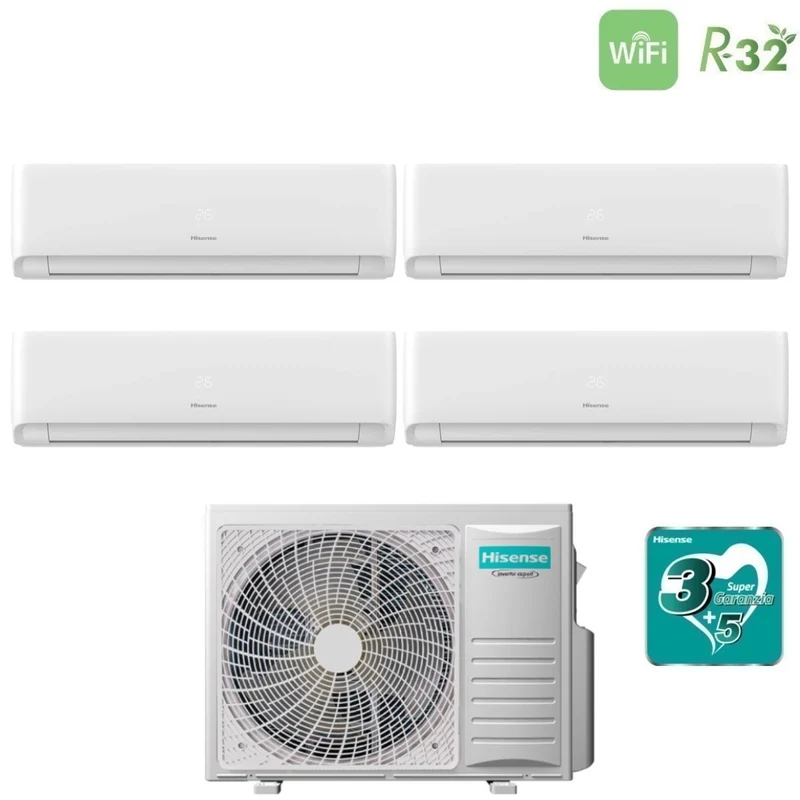 Climatiseur Hisense Quadri Split Inverter ECOSENSE série 9+9+9+9 avec 4AMW81U4RJC R-32 et Wi-Fi intégré 9000+9000+9000+9000