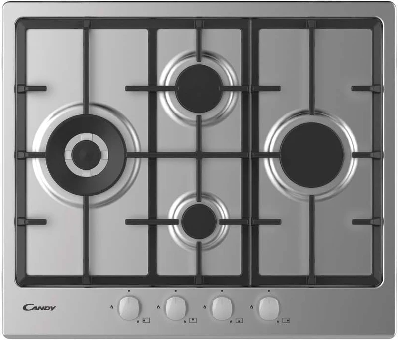 Plaque de cuisson à gaz Candy CHG6D4WX, collection Idea, 4 brûleurs (L 59,5 x P 51 cm), acier inoxydable