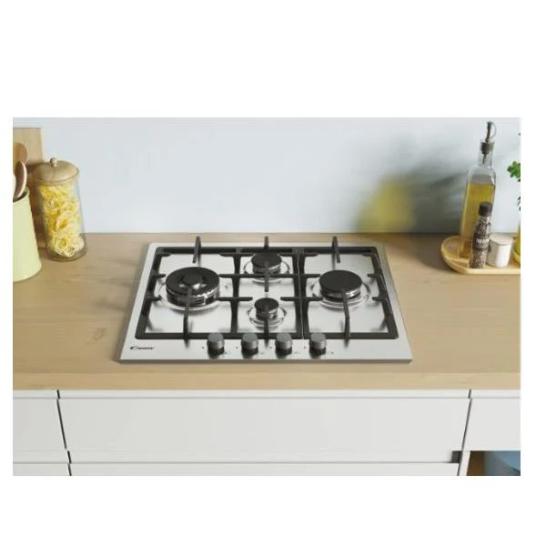 Plaque de cuisson à gaz Candy CHG6D4WX, collection Idea, 4 brûleurs (L 59,5 x P 51 cm), acier inoxydable