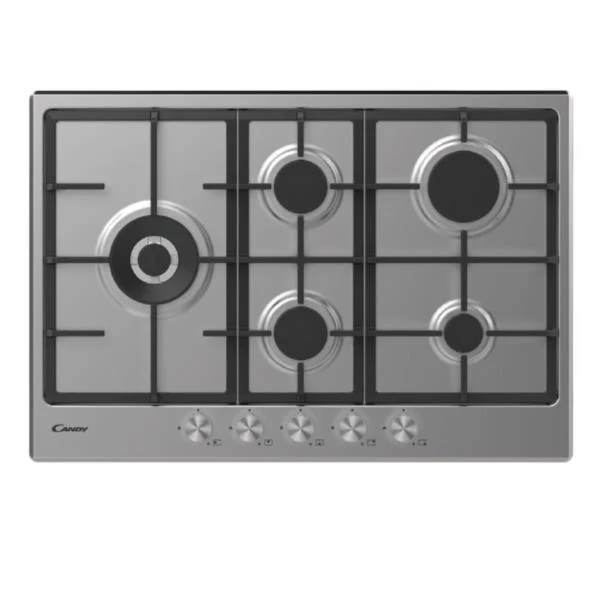 Plaque de cuisson à gaz 5 brûleurs Candy CHG7WLWPX (L74,5 x P51) en acier inoxydable