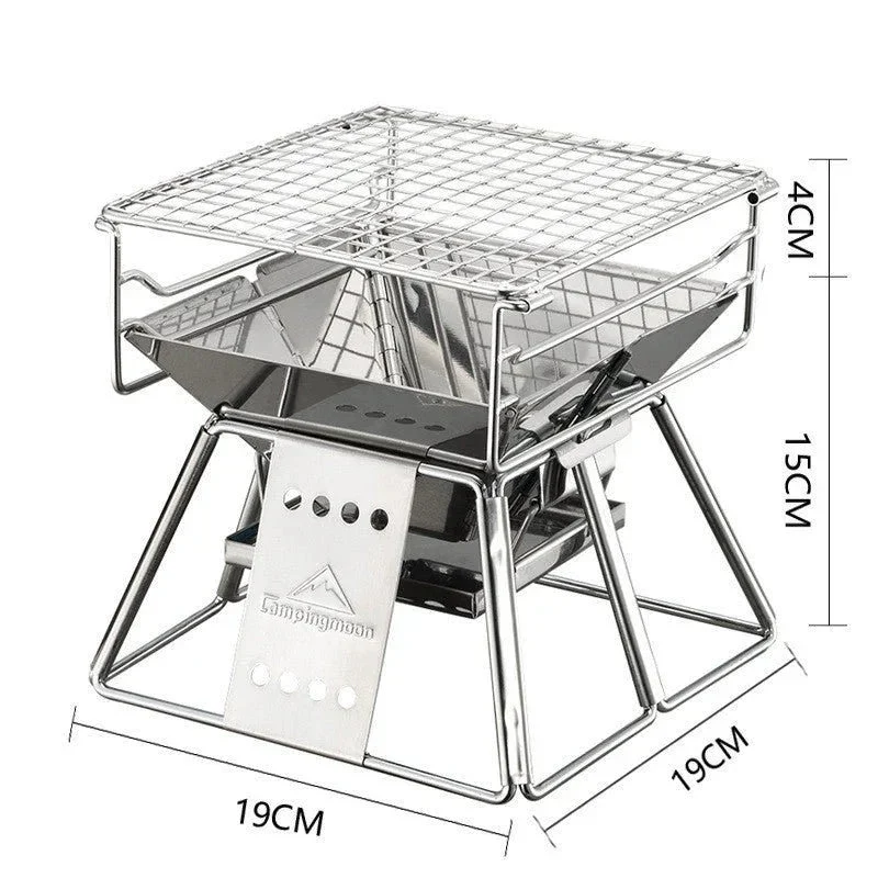 Portable Stainless Steel BBQ Grill Non-Stick Surface Foldable Outdoor Camping Picnic Tool