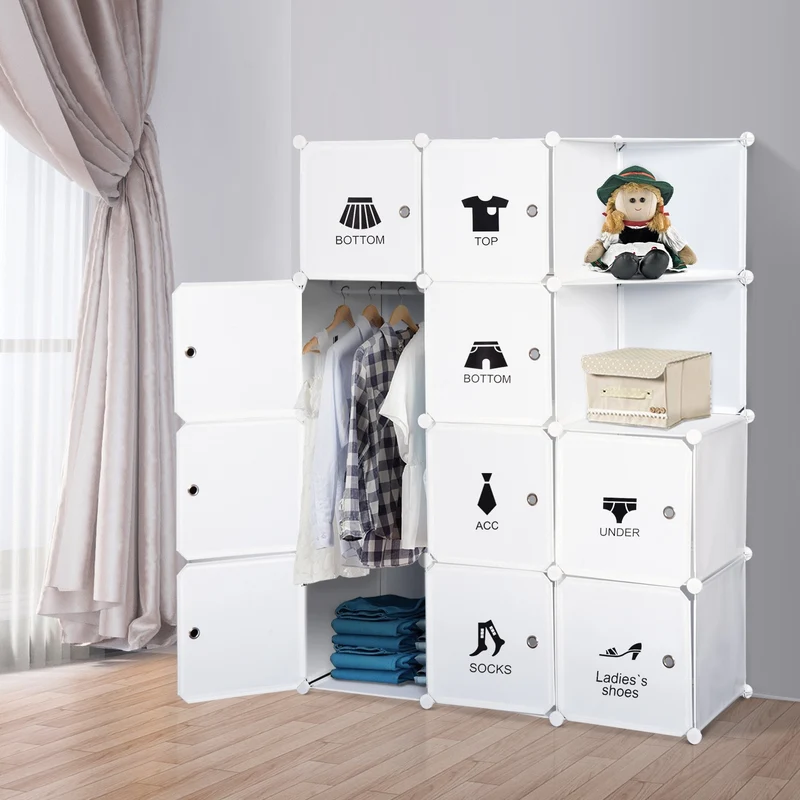 Armoire modulaire Easycomfort à 10 cubes, étagère à chaussures modulaire blanche, 111 × 47 × 145 cm