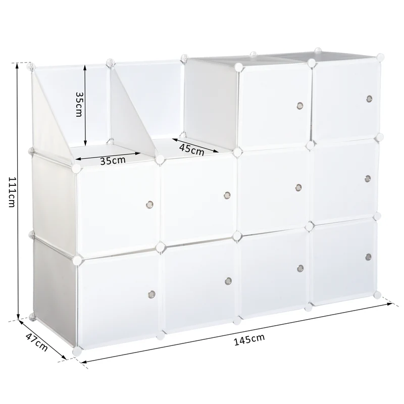 Armoire modulaire Easycomfort à 10 cubes, étagère à chaussures modulaire blanche, 111 × 47 × 145 cm