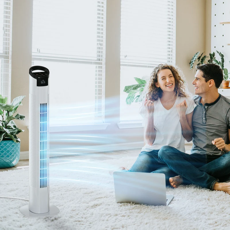 Ventilateur colonne Easycomfort avec télécommande de 5 m, oscillation à 70°, 3 fonctions et 3 vitesses, affichage LED et minuterie de 7,5 h, 50 W, 20 x 78,5 cm