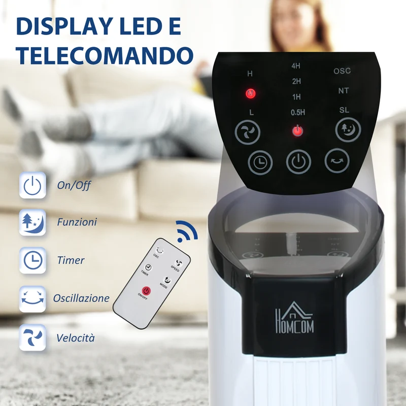 Ventilateur colonne Easycomfort avec télécommande de 5 m, oscillation à 70°, 3 fonctions et 3 vitesses, affichage LED et minuterie de 7,5 h, 50 W, 20 x 78,5 cm