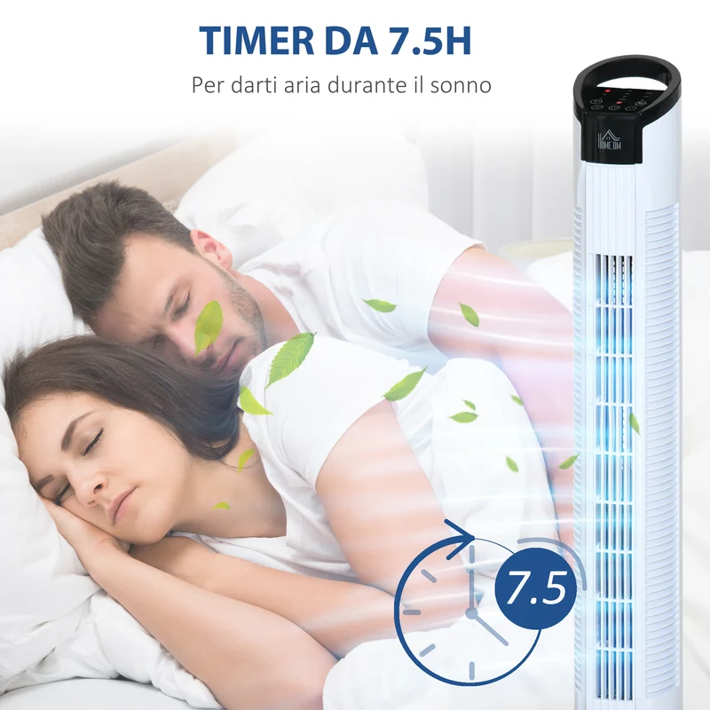 Ventilateur colonne Easycomfort avec télécommande de 5 m, oscillation à 70°, 3 fonctions et 3 vitesses, affichage LED et minuterie de 7,5 h, 50 W, 20 x 78,5 cm