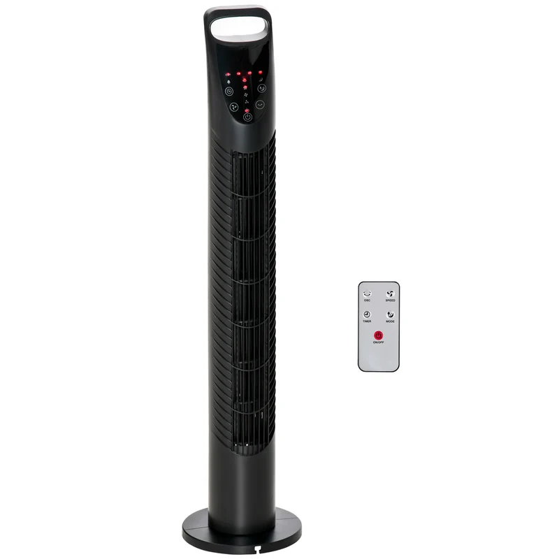 Ventilateur colonne Easycomfort avec télécommande jusqu'à 5 m, oscillation à 70°, 3 modes et 3 vitesses, minuterie 7,5 h, 40 W, noir, 18 x 78,5 cm