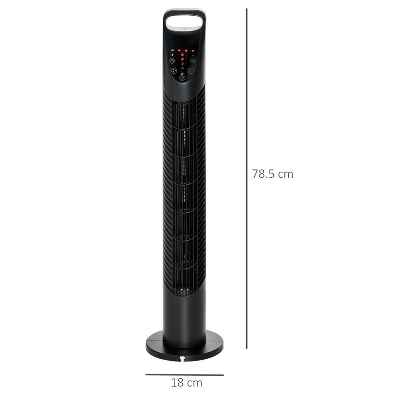 Ventilateur colonne Easycomfort avec télécommande jusqu'à 5 m, oscillation à 70°, 3 modes et 3 vitesses, minuterie 7,5 h, 40 W, noir, 18 x 78,5 cm