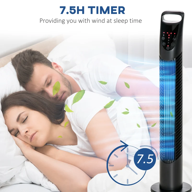 Ventilateur colonne Easycomfort avec télécommande jusqu'à 5 m, oscillation à 70°, 3 modes et 3 vitesses, minuterie 7,5 h, 40 W, noir, 18 x 78,5 cm