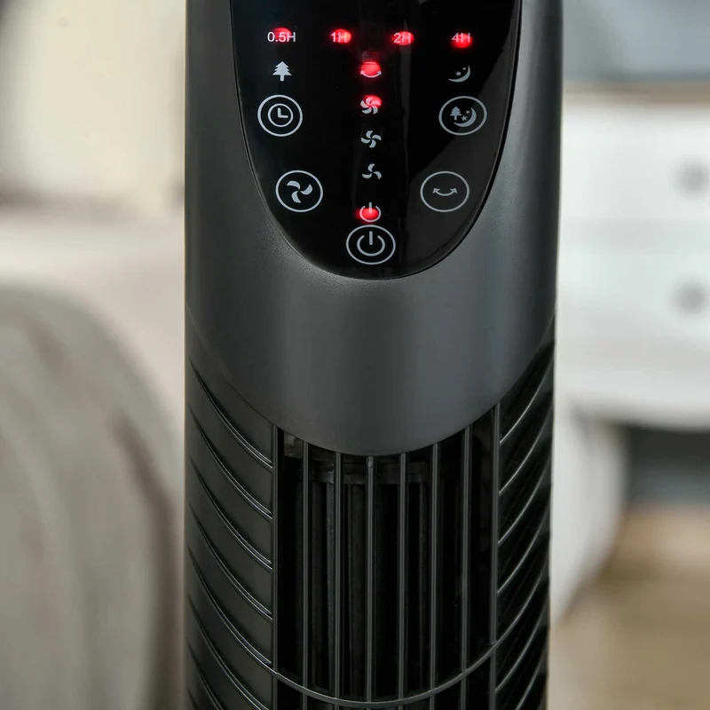 Ventilateur colonne Easycomfort avec télécommande jusqu'à 5 m, oscillation à 70°, 3 modes et 3 vitesses, minuterie 7,5 h, 40 W, noir, 18 x 78,5 cm