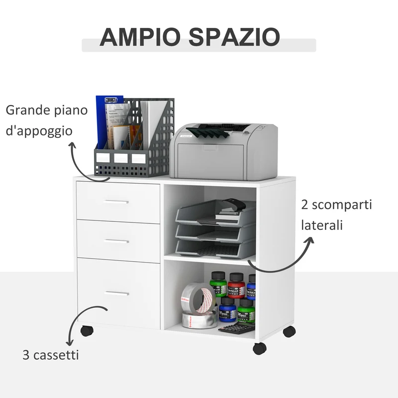 Mobilier de bureau multifonctionnel EasyComfort avec étagères et tiroirs en bois - Blanc