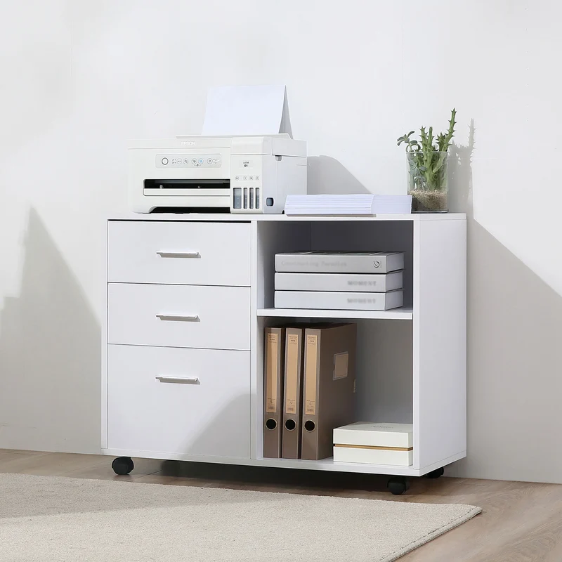 Mobilier de bureau multifonctionnel EasyComfort avec étagères et tiroirs en bois - Blanc