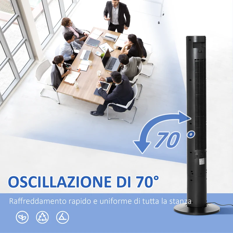 Ventilateur colonne Easycomfort à 3 vitesses et 4 modes, minuterie 12 heures, panneau LED et télécommande, noir