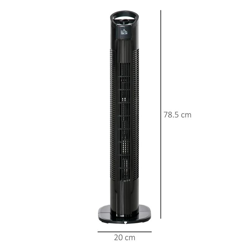 Ventilateur colonne moderne Easycomfort à 3 vitesses et oscillation à 70°, avec pied rond et poignée, puissance 50 W, en polypropylène, Ø 20 x 78,5 cm, noir