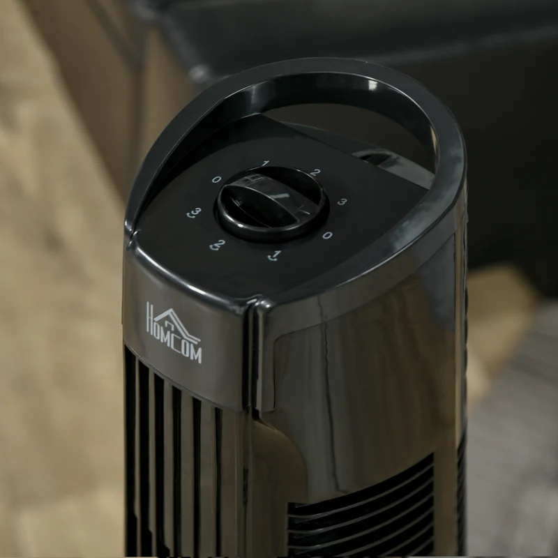 Ventilateur colonne moderne Easycomfort à 3 vitesses et oscillation à 70°, avec pied rond et poignée, puissance 50 W, en polypropylène, Ø 20 x 78,5 cm, noir