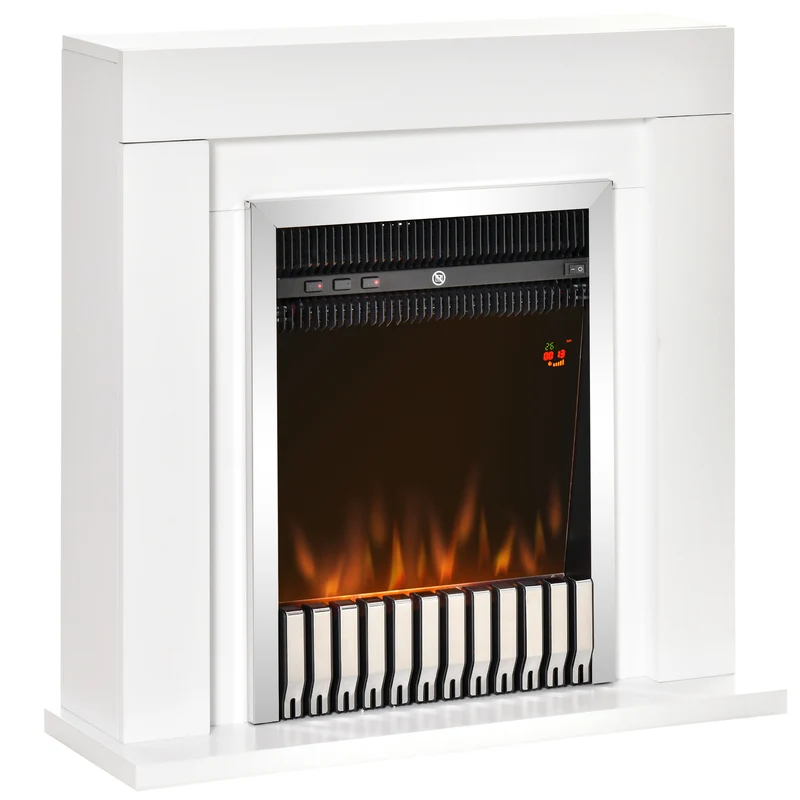 Cheminée électrique Easycomfort avec effet de flamme réaliste, minuterie et télécommande, 1000 W et 2000 W, 79 x 26 x 77,5 cm, noir et blanc