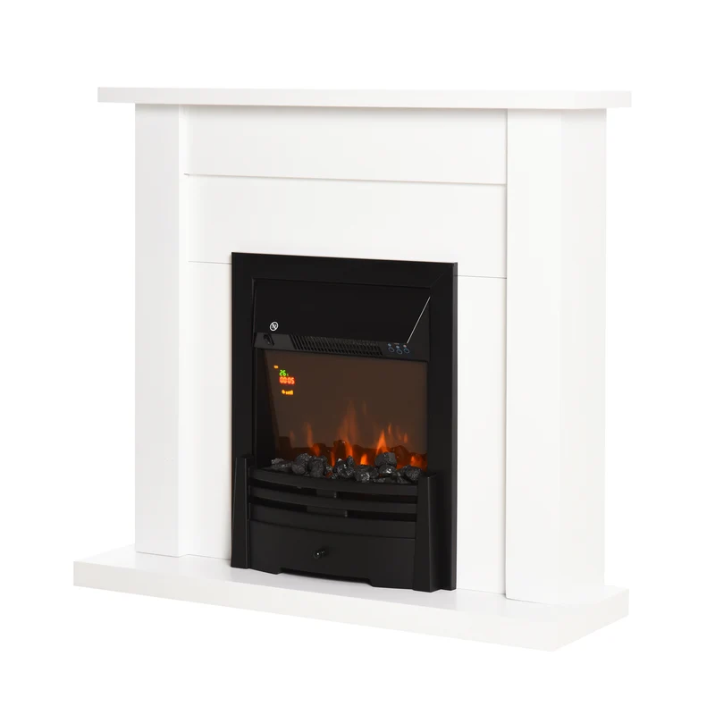 Cheminée électrique EASYCOMFORT 1000/2000 W à effet flamme, avec 5 niveaux d'intensité LED et télécommande, blanche
