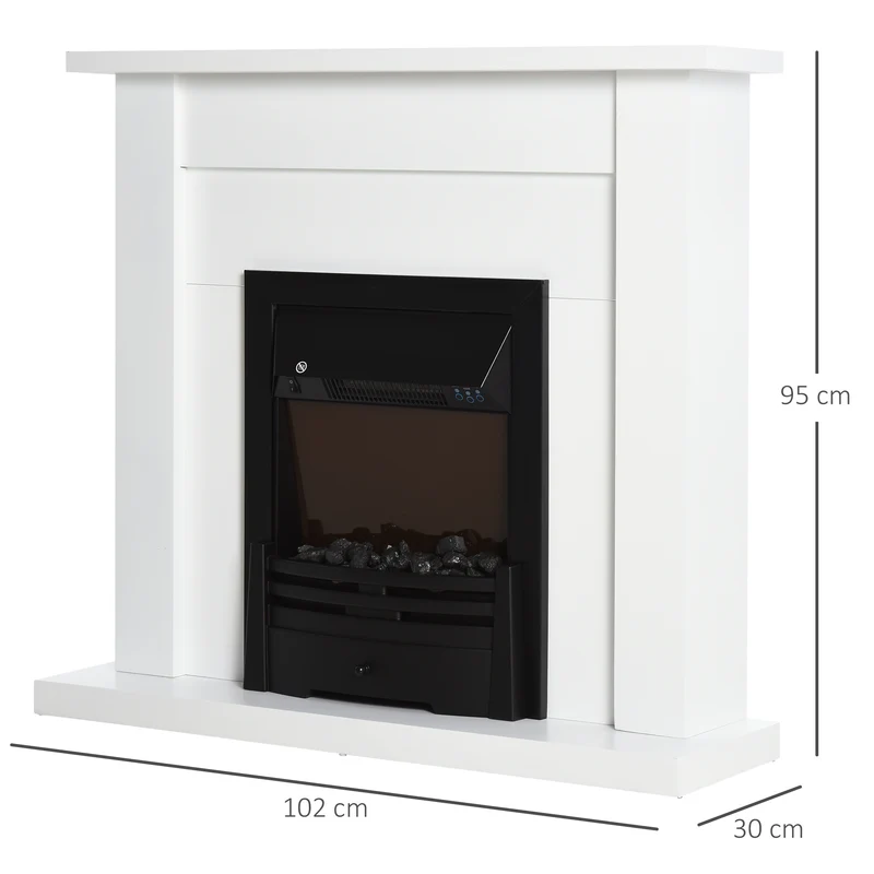 Cheminée électrique EASYCOMFORT 1000/2000 W à effet flamme, avec 5 niveaux d'intensité LED et télécommande, blanche