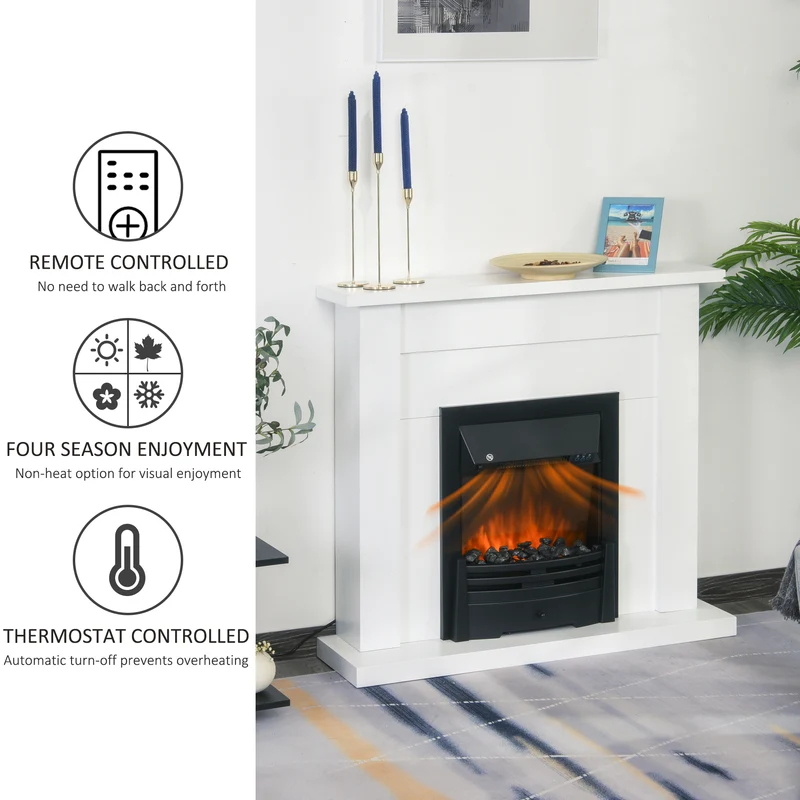 Cheminée électrique EASYCOMFORT 1000/2000 W à effet flamme, avec 5 niveaux d'intensité LED et télécommande, blanche