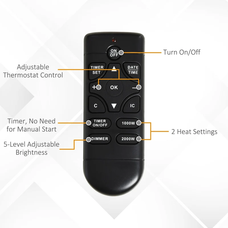 Cheminée électrique EASYCOMFORT 1000/2000 W à effet flamme, avec 5 niveaux d'intensité LED et télécommande, blanche