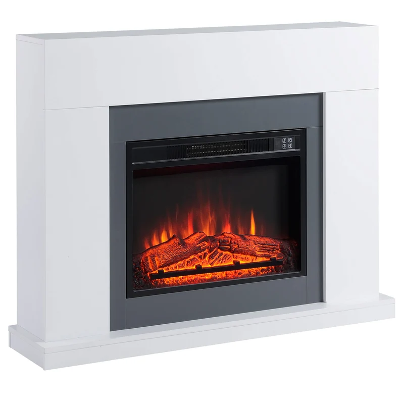 Cheminée électrique murale EASYCOMFORT avec effet flamme LED et minuterie, surface de couverture de 37 m², 2000 W - Blanc