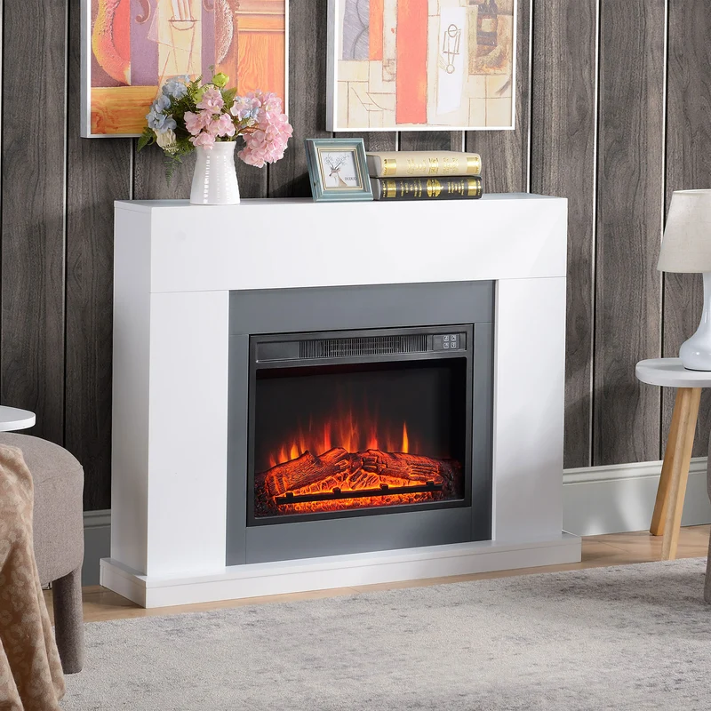 Cheminée électrique murale EASYCOMFORT avec effet flamme LED et minuterie, surface de couverture de 37 m², 2000 W - Blanc