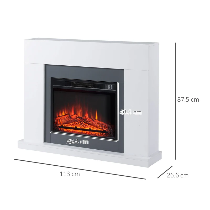 Cheminée électrique murale EASYCOMFORT avec effet flamme LED et minuterie, surface de couverture de 37 m², 2000 W - Blanc