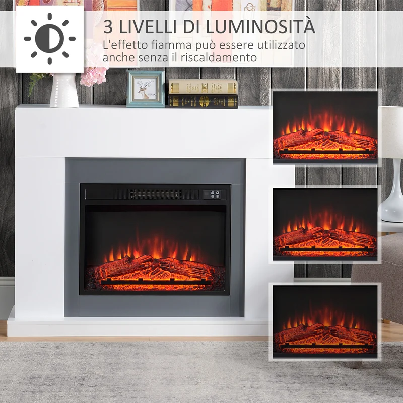 Cheminée électrique murale EASYCOMFORT avec effet flamme LED et minuterie, surface de couverture de 37 m², 2000 W - Blanc