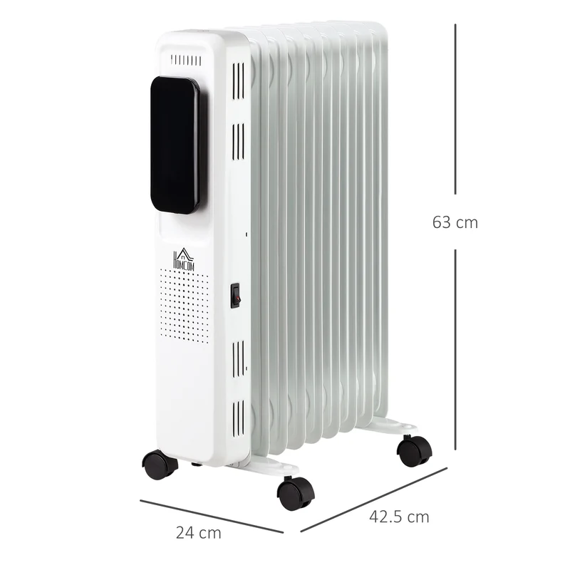 Radiateur à bain d'huile Easycomfort à 9 éléments, 3 niveaux de chauffage et minuterie, 42,5 x 24 x 63 cm, blanc