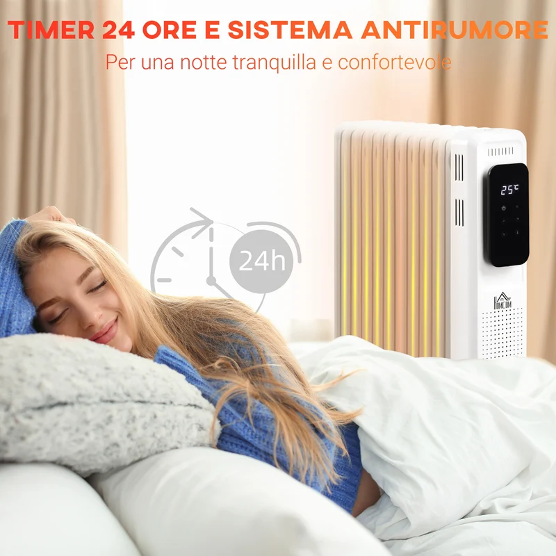 Radiateur à bain d'huile Easycomfort à 9 éléments, 3 niveaux de chauffage et minuterie, 42,5 x 24 x 63 cm, blanc