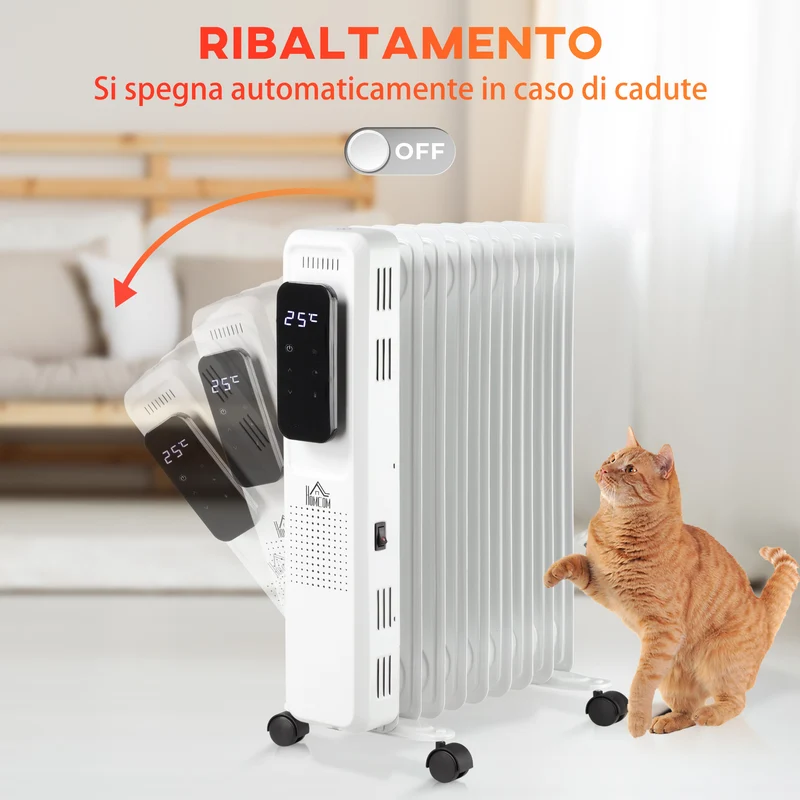 Radiateur à bain d'huile Easycomfort à 9 éléments, 3 niveaux de chauffage et minuterie, 42,5 x 24 x 63 cm, blanc
