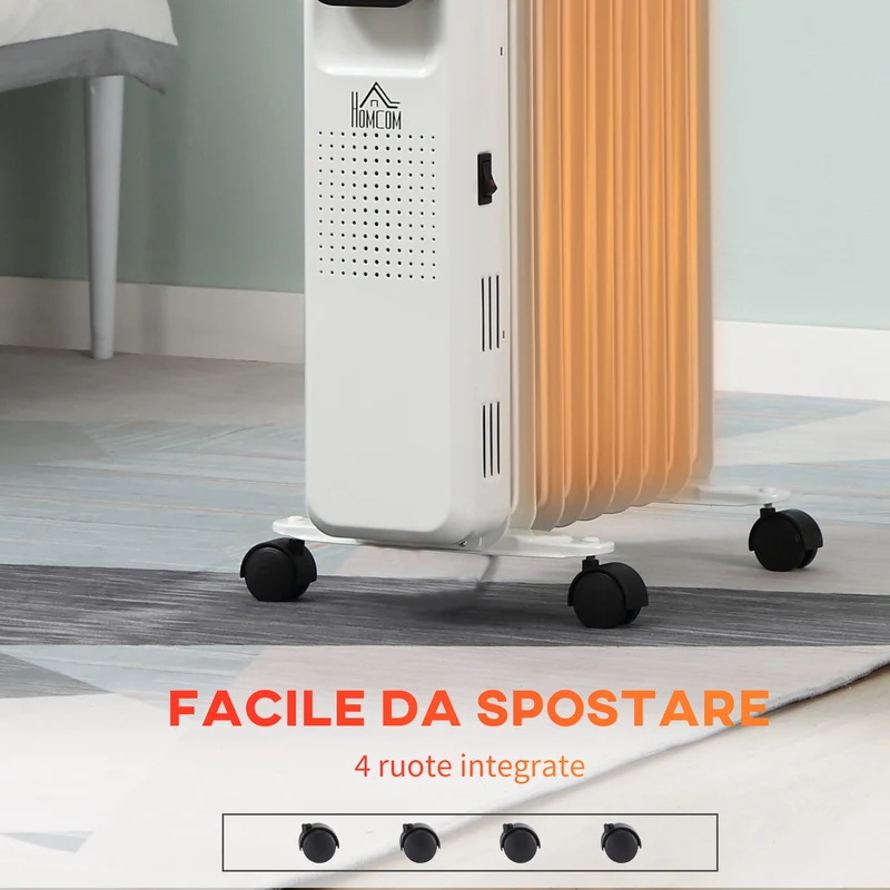 Radiateur à bain d'huile Easycomfort à 9 éléments, 3 niveaux de chauffage et minuterie, 42,5 x 24 x 63 cm, blanc