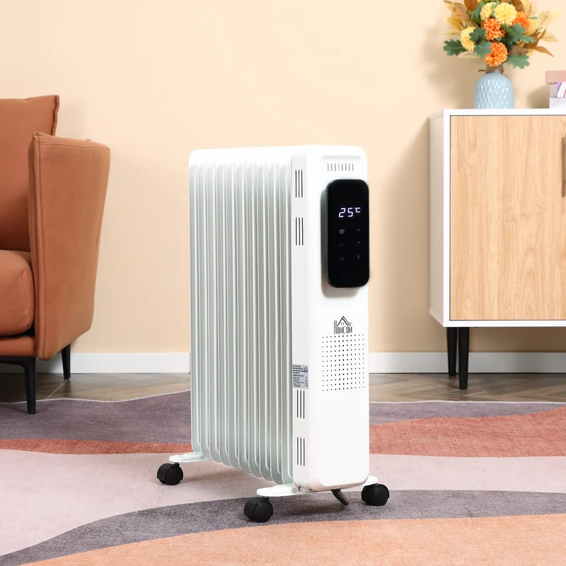 Radiateur à bain d'huile Easycomfort 11 éléments, 3 niveaux de chauffage et minuterie, 50,5 x 24 x 63 cm, blanc