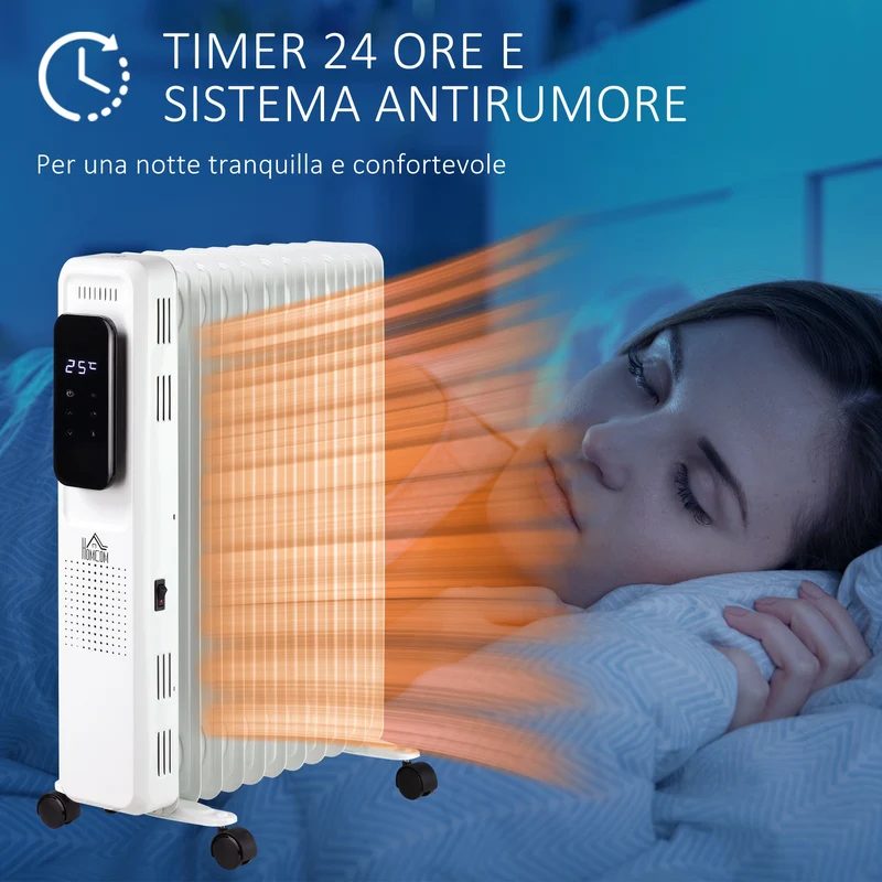 Radiateur à bain d'huile Easycomfort 11 éléments, 3 niveaux de chauffage et minuterie, 50,5 x 24 x 63 cm, blanc