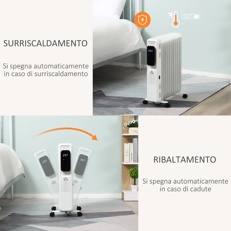 Radiateur à bain d'huile Easycomfort 11 éléments, 3 niveaux de chauffage et minuterie, 50,5 x 24 x 63 cm, blanc