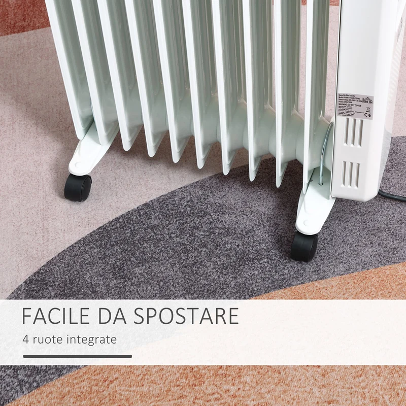 Radiateur à bain d'huile Easycomfort 11 éléments, 3 niveaux de chauffage et minuterie, 50,5 x 24 x 63 cm, blanc
