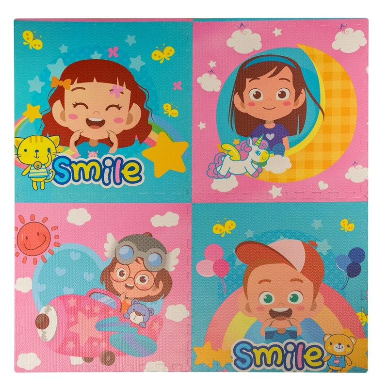 Tapis puzzle SMILE souple de 4 pièces (60 x 60 x 1 cm) pour enfants, idéal pour jouer à l'intérieur.