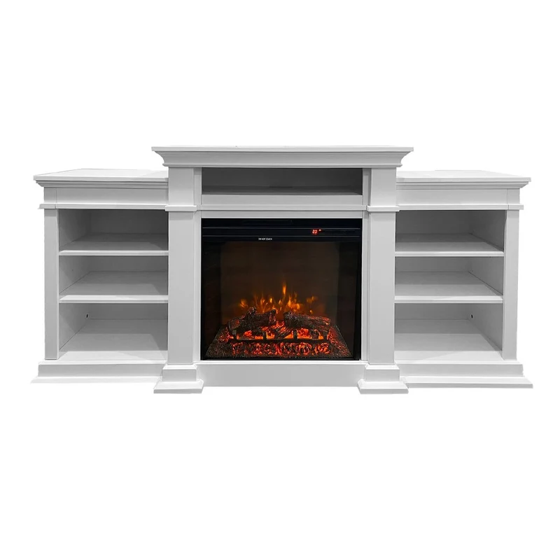 Cheminée électrique BIDEN sur pied en bois blanc L179 x P48 x H85