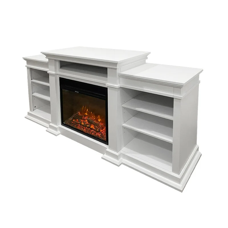 Cheminée électrique BIDEN sur pied en bois blanc L179 x P48 x H85