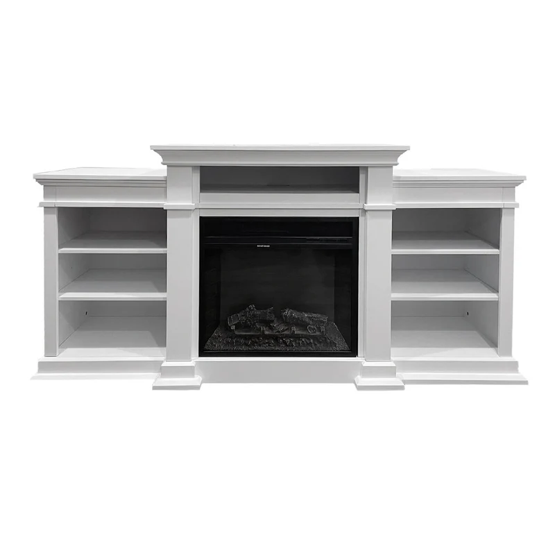 Cheminée électrique BIDEN sur pied en bois blanc L179 x P48 x H85