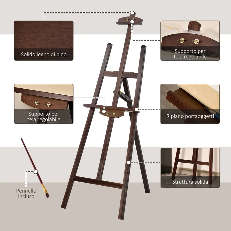 Chevalet de peinture professionnel Easycomfort pour atelier, hauteur et inclinaison réglables, en bois, 51,5 x 71,5 x 134,5 cm, couleur café