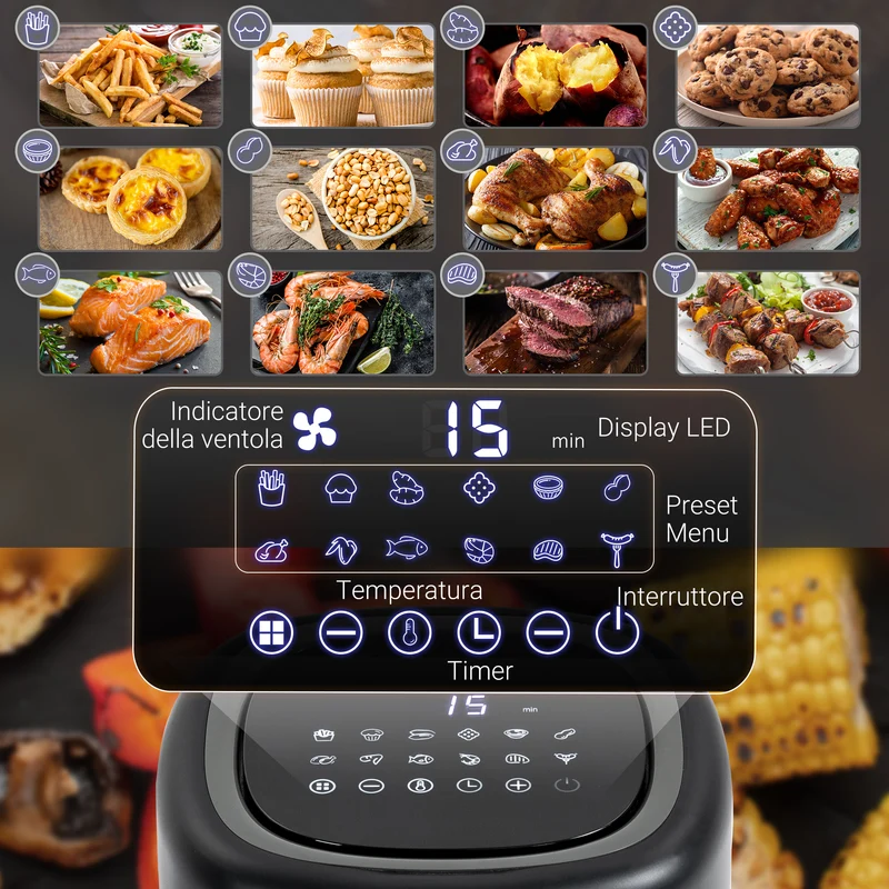 Friteuse à air chaud EASYCOMFORT 12-en-1, 3 litres, 1300 W, avec 12 programmes, accessoires et écran LED, noire