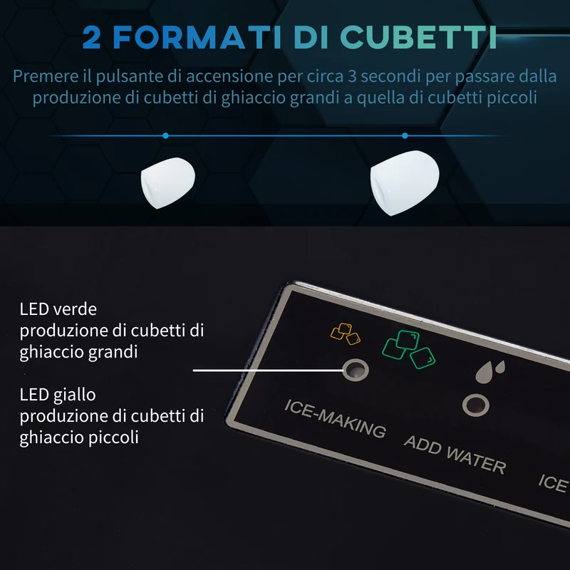 Machine à glaçons autonettoyante Easycomfort avec 2 tailles de glaçons, capacité de 15 kg en 24 h, réservoir de 2,1 L