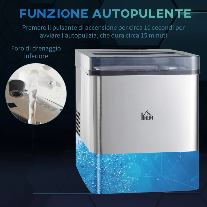 Machine à glaçons autonettoyante Easycomfort avec 2 tailles de glaçons, capacité de 15 kg en 24 h, réservoir de 2,1 L