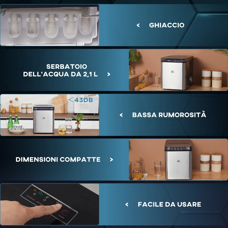 Machine à glaçons autonettoyante Easycomfort avec 2 tailles de glaçons, capacité de 15 kg en 24 h, réservoir de 2,1 L