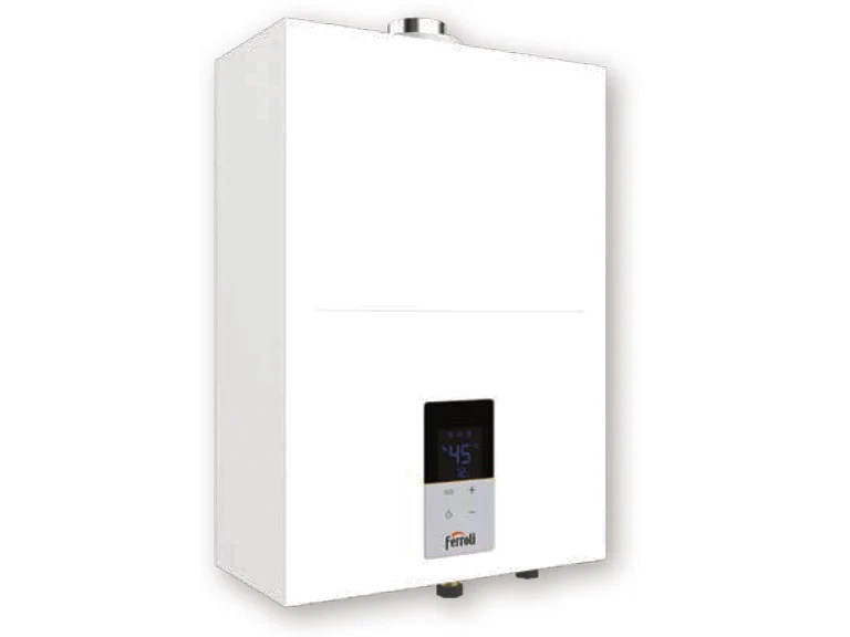 Chauffe-eau à gaz Ferroli KONA 12 litres, chambre étanche, GPL, faibles émissions de NOx, kit de récupération des fumées inclus
