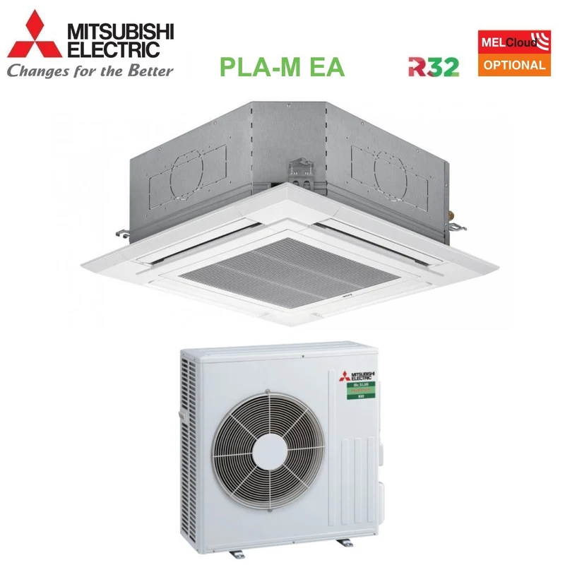 Climatiseur cassette 4 voies Mitsubishi Electric 90x90 24 000 BTU PLA-M71EA + SUZ-M71VA R-32, Wi-Fi en option, grille incluse