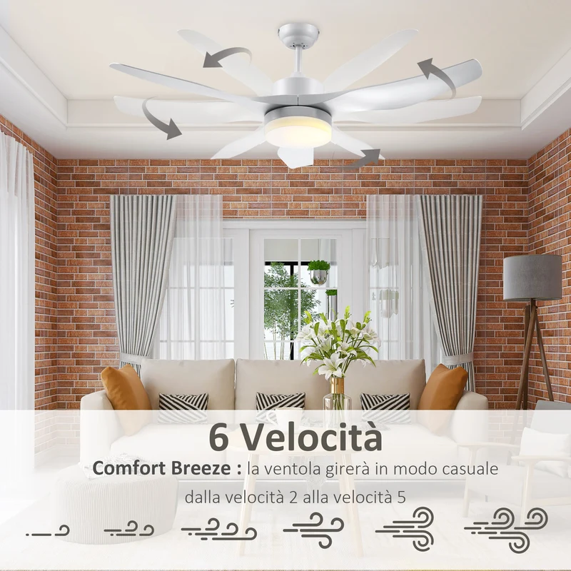 Ventilateur de plafond Easycomfort avec éclairage LED à 3 modes et télécommande, 6 vitesses, 132 x 40 cm